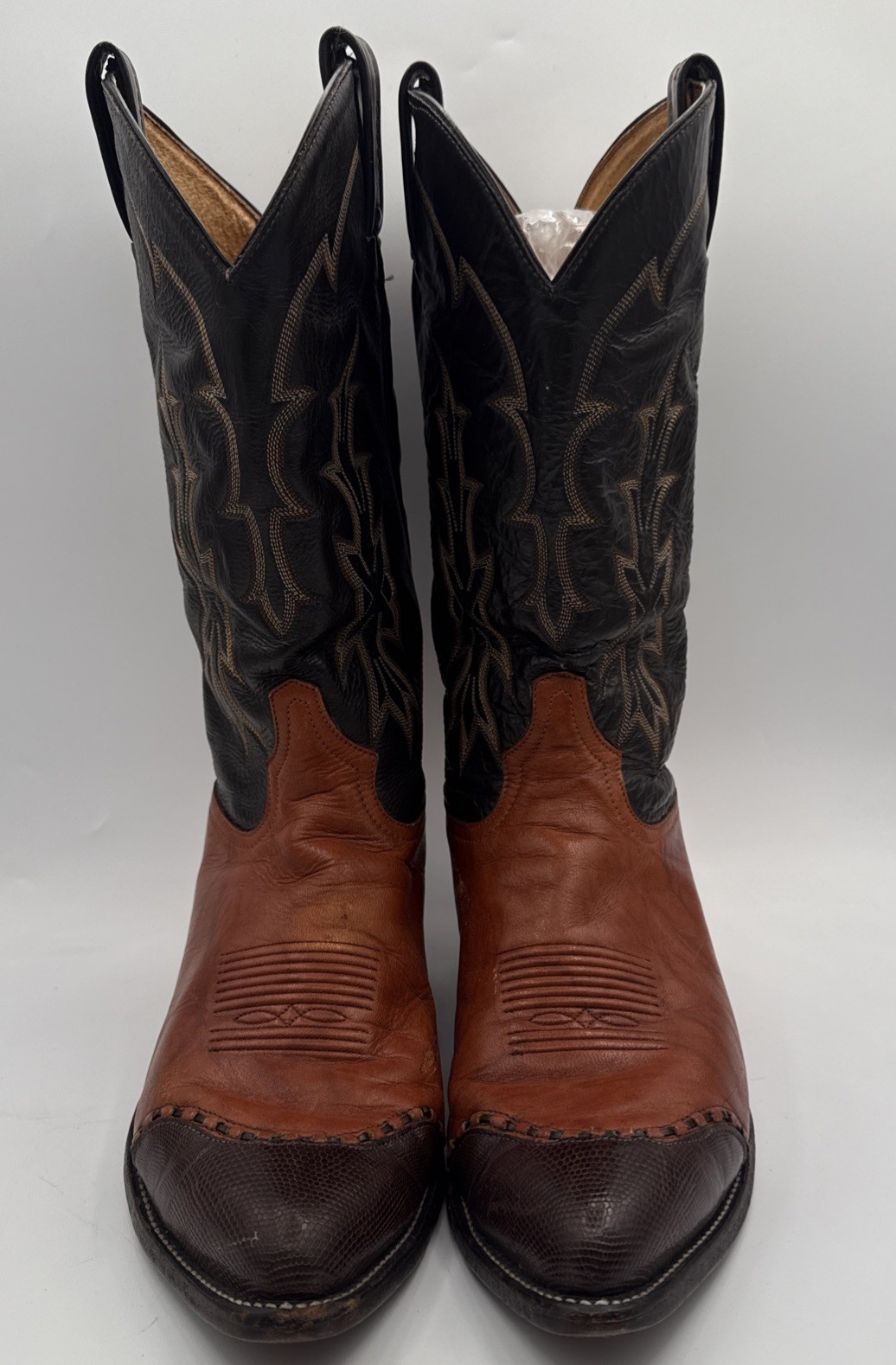 Vintage Men’s Tony Lama Cowboy Boots Two Tone Brown Lizard Wingtip Toe 11.5D USA