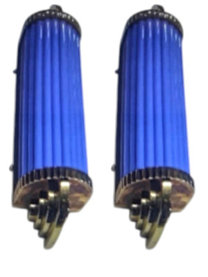 1 PC VINTAGE ART DECO BLUE BRASS AND GLASS ROD WALL SCONCE LIGHT SKYSCRAPER #A13