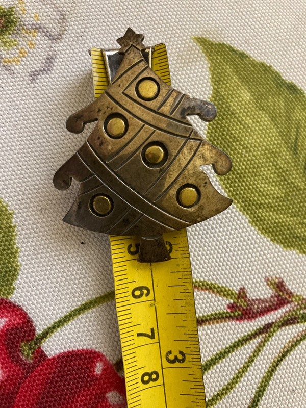 Sterling Silver 925 TEMS Christmas Tree Brooch.  Pin Silver & Gold  2 1/4 Signed