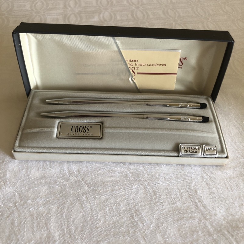 Vintage Cross Lustrous Chrome Ball Pen & Pencil Set 3501 Brand New In Box