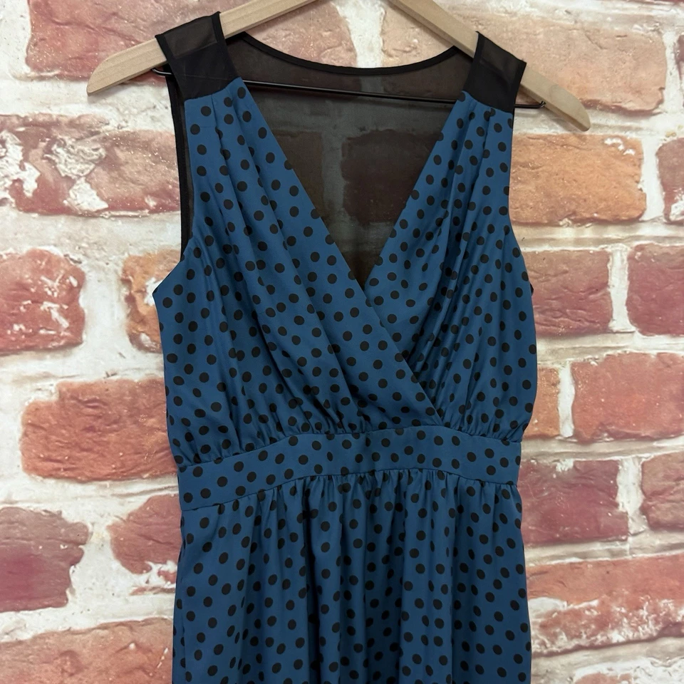 Vestido Bcbgeneration para mujer 6 azul negro lunares transparente espalda cremallera Foto 3 de 4