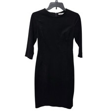 Babaton Black Midi Dress Size 4 Sheath Faux Suede 3/4 Sleeve Little Black Dress