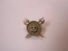 Shield Coat of Arms Battle Axe Fleur di lis Vintage Tie Tack Lapel Pin e75