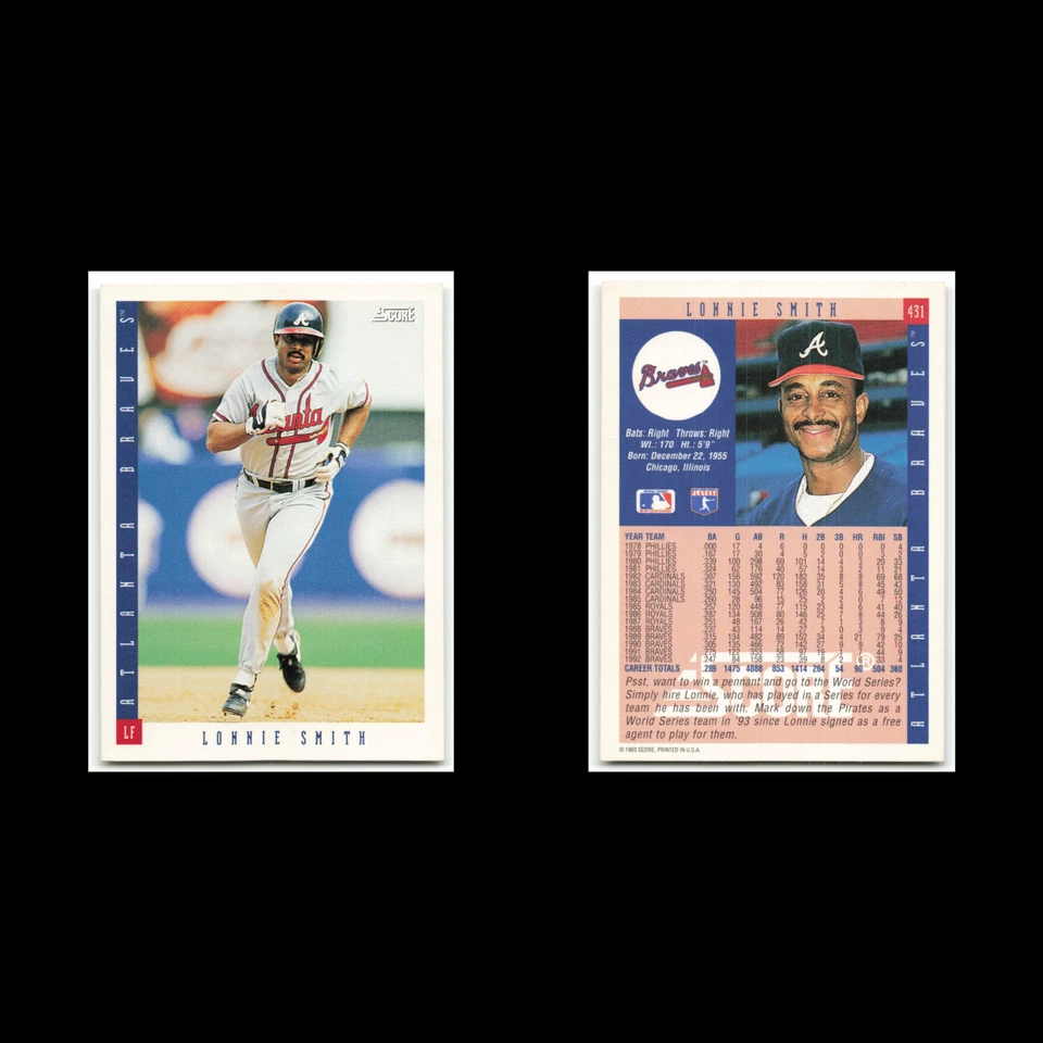 Lonnie Smith #431 1993 Score Atlanta Braves Baseball Card MLB NM - Image 3 of 3