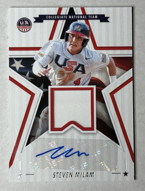 STEVEN MILAM LSU 2025 Panini USA Baseball Stars & Stripes Game Used Jersey AUTO
