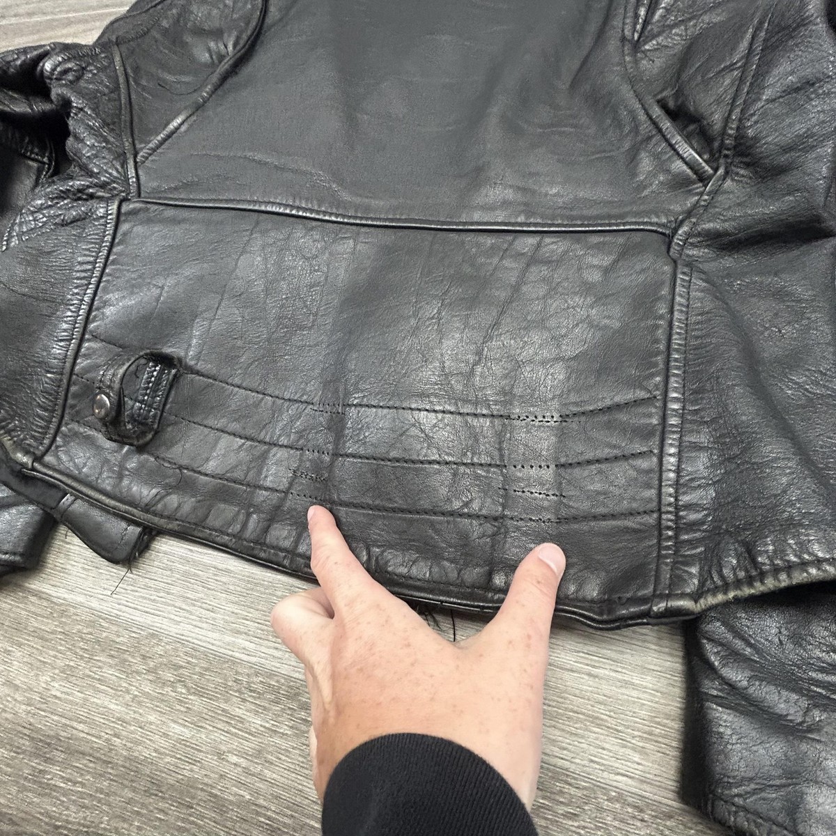 Vintage 60s Leather Motorcycle Jacket Mens Large Black Talon