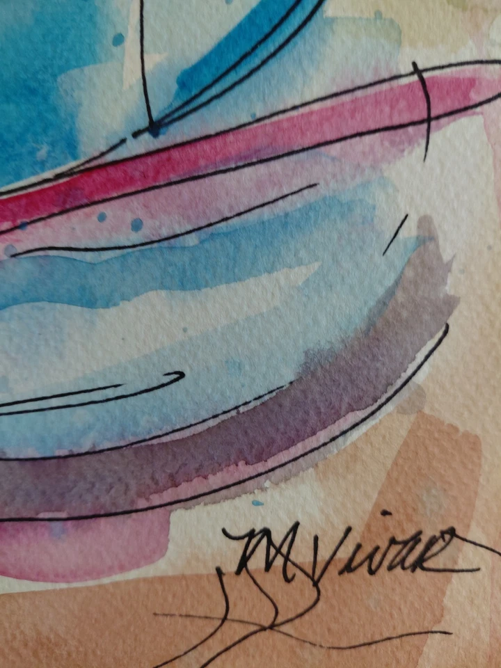 Pintura de arte impressionismo cozinha xícara de chá original MONA VIVAR 12x9 - Imagem 4 de 4