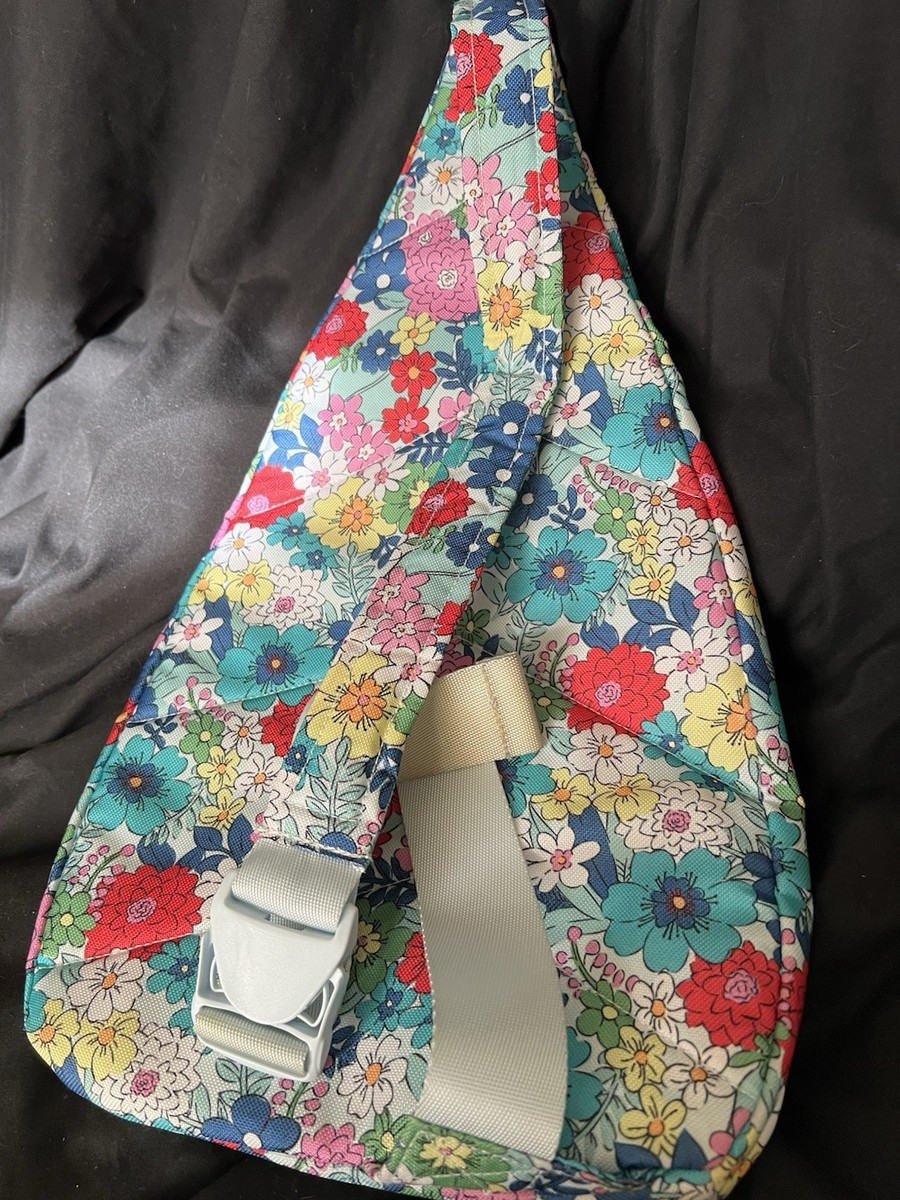 Vera Bradley Floral Sling Backpack, Light Blue Background, Pink & Teal Blooms Vera Bradley Womens Essential Sling Backpack Canvas Blue  main image 3