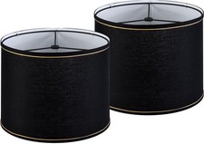 GO SO Black Gold Trim Drum Lamp Shades Set of 2, 13" Top Medium Fabric