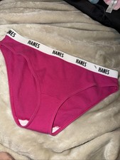 Vintage Hanes Bikini Panty Ribbed Pink Logo Band Size Cotton Polyester Size L