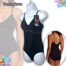NWT Maidenform Women's L Tame Your Tummy Lace Convertible Bodysuit DMS097 Black