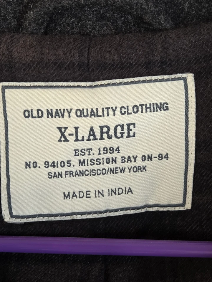 Old Navy Military Jacket Wool Field Coat Mens XL Flannel Lined Cargo Pockets - Image 3 of 4