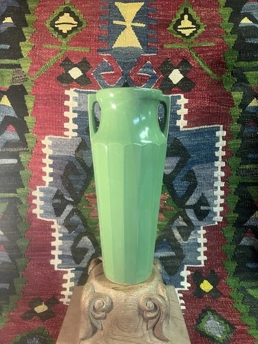 Antique 1920’s Red Wing Art Pottery 134 Vase Egyptian Revival In Green