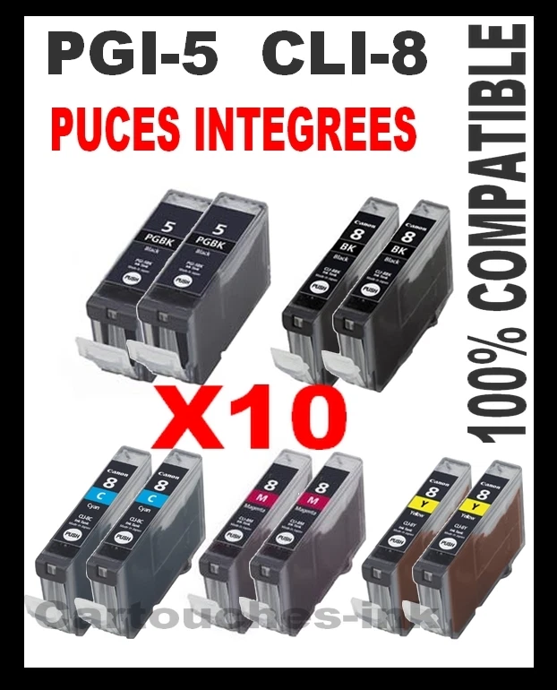10 Cartouches encre compatible pour imprimante iP4500X Canon PGI5 / CLI8 - Photo 1/1