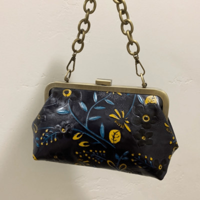 Handmade Genuine Leather Floral Embossed Push-lock Clutch/Shoulder Bag/Crossbody
