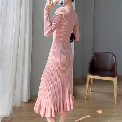 sweater dress slim elegant long sleeve knitted Meichang Women's Bodycon Maxi Sweater Dress Ribbed Knit Long Sleeve Collared V Neck Sweater Dresses Fall Elegant Slim Fit Slit Hem Knitted Long Dress