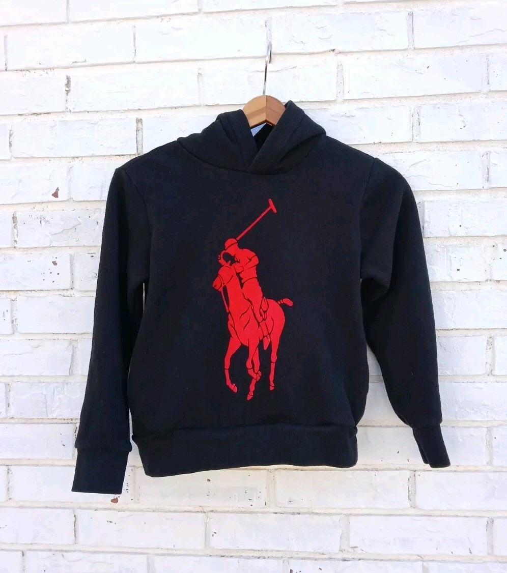 Polo Ralph Lauren Big Pony Felpa con Cappuccio Bambini Taglia 8 Nero Rosso Pullover