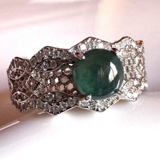 Grade A Burma Jadeite Ring S925 Sterling Silver - Intricate Design