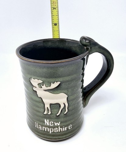 New Hampshire Stoneware Moose Coffee Mug Cup Jade Color & Brown 5" Tall - 第 10/11 張圖片