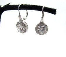 1" CUBIC ZIRCONIA DROP EARRINGS Sterling Silver 925 EB13