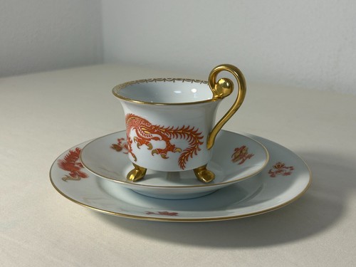 Roloff Prunktasse Roter Ming Drache vergoldet mit Tatzenfüssen & Schneckenhenkel - Bild 2 von 24