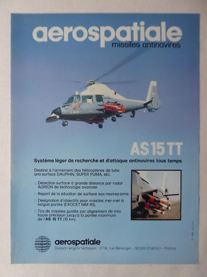 9/1982 PUB AEROSPACE HELICOPTER DAUPHIN AS 15 TT ANTI-SHIP MISSILE FRENCH AD