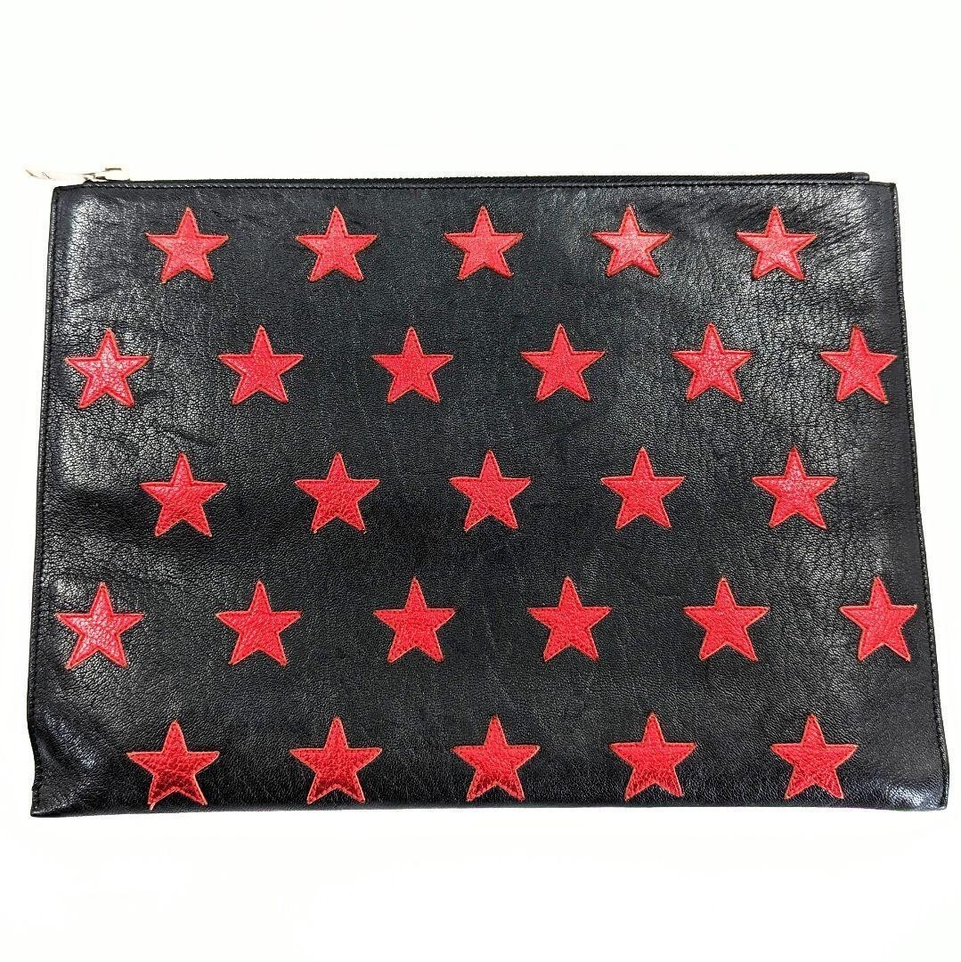 SAINT LAURENT Pochette Pouch Star Ipad Case Custodia da Trasporto con Cerniera Nero Rosso