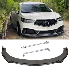 Carbon Fiber Look Front Bumper Lip Spoiler Splitter + Strut Rods For Acura MDX