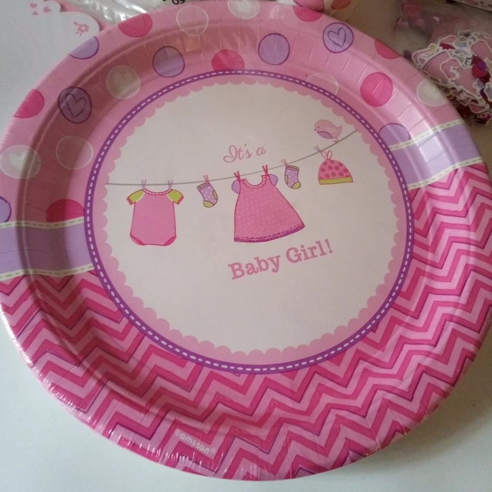 Suministros de Fiesta Baby Shower Niña Kit, 16 Colocaciones Platos Tazas Gracias Nuevo Foto 2 de 4