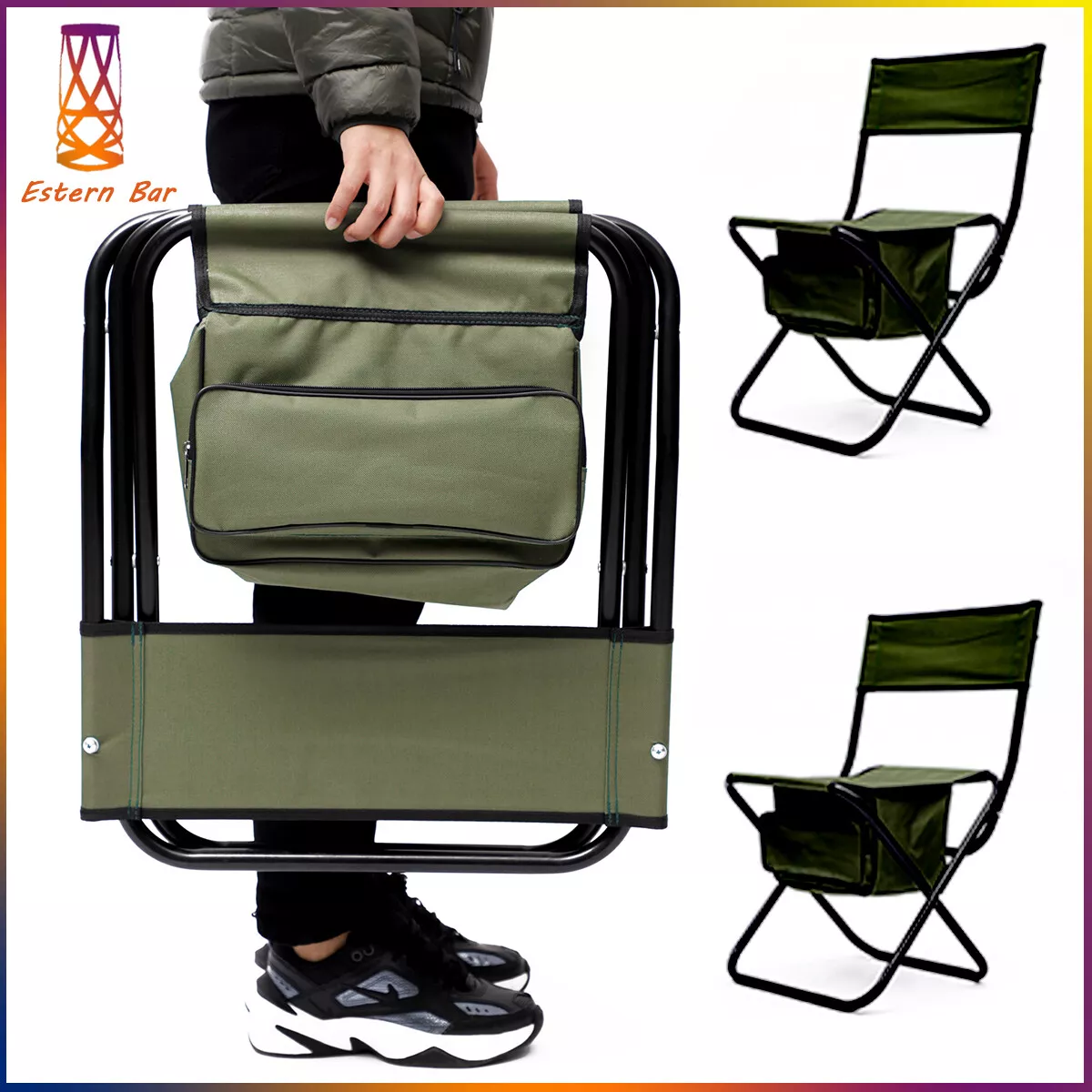 2pcs Portable Camping Chair with Storage Bag Lightweight Fishing