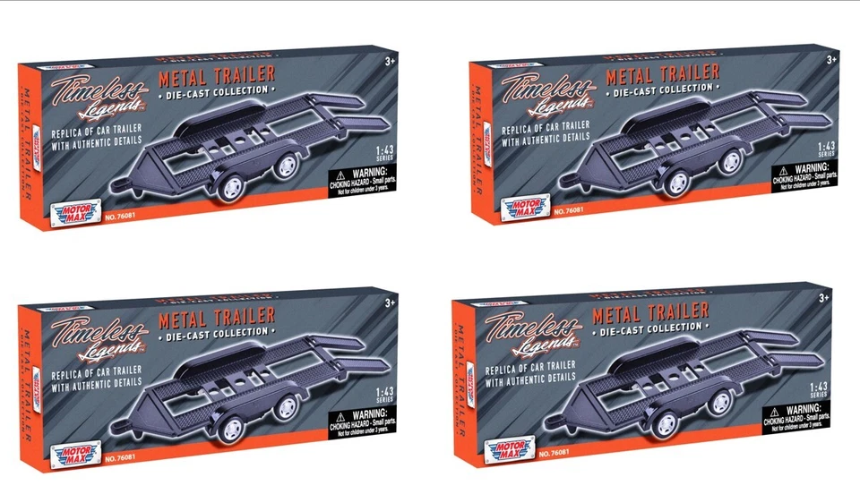 Lot 4 Remorques plateaux porte voiture 1/43 Metal Trailer Diecast Motormax 76081 - Photo 2/4