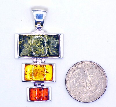 Moderner Multicolor Bernstein Anhänger in 925 Sterling Silber, signiert, 13,44 Gramm