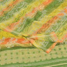 Sanskriti Vintage Saree Multicolor Pure Crepe Silk Floral Print Sari 5 Yd Fabric
