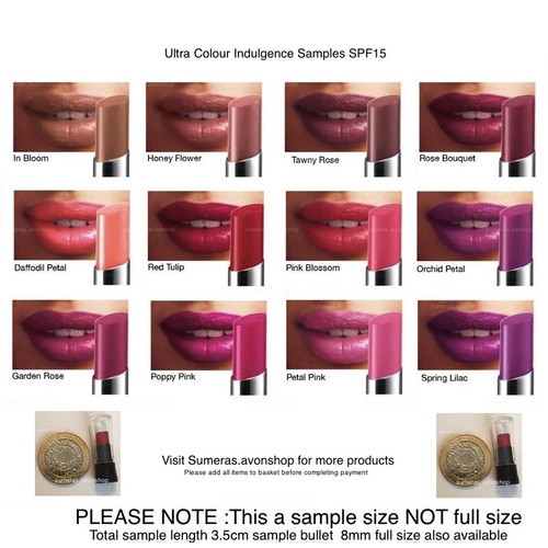 Avon Ultra Color Indulgence SPF15 Elige ~ Lápiz labial y muestras P&P gratis NUEVO - Imagen 2 de 7