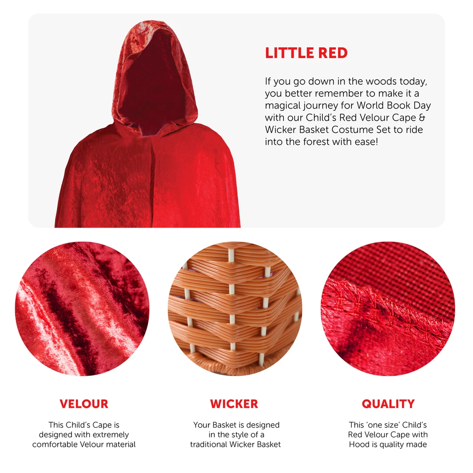CHILD'S LITTLE RED RIDING HOOD WORLD BOOK DAY CLOAK AND BASKET FANCY DRESS - Image 2 of 4