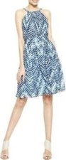 CALVIN KLEIN Halter Neck Adriatic Blue Multi Dress Size 14 Msrp $148