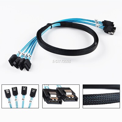 Dual 4 SATA 7 Pin 1M Data cable For  SATA III 6Gbps High Speed PC or Hard Drive