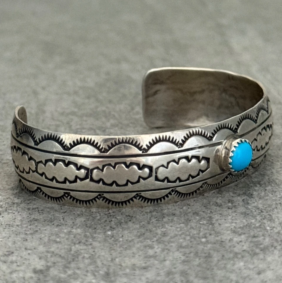 Vintage Navajo SLEEPING BEAUTY Turquoise STAMPED Sterling Silver Bracelet - Image 3 of 4