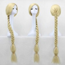 For Cosplay Tangled Princess Rapunzel Party Perücke Lang Blond Zopf+ gratis Haar