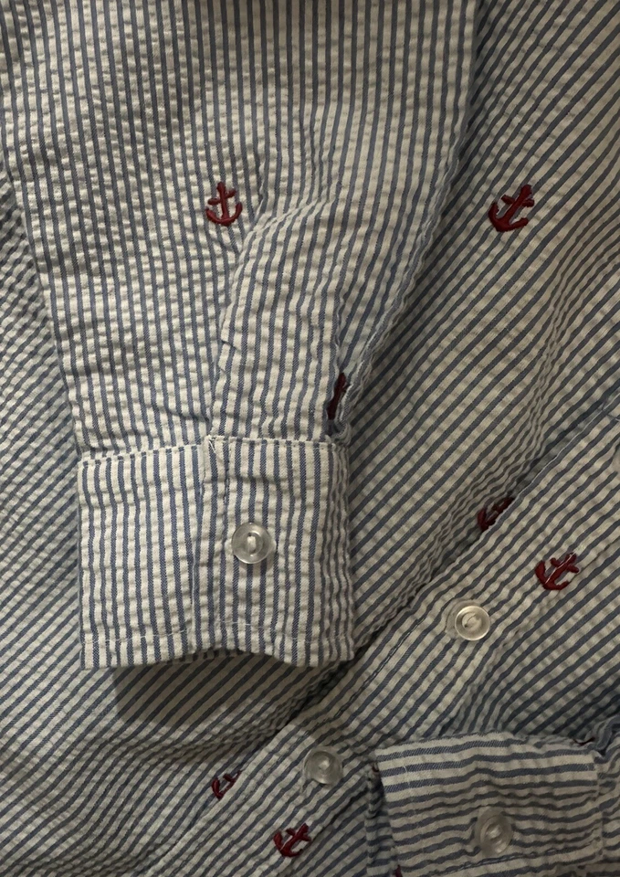 Kelly's Kids Boy's Blue Seersucker Button Down Shirt Size M 7-8 - Image 4 of 4