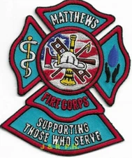 Matthews  Fire Corps "Supporting Those-Serve", NC (3.5" x 4.5" size) fire patch