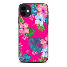 Skins Decal Wrap for Apple iPhone 11 - Pink Neon Hibiscus Flowers