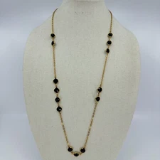 J. Crew Necklace Smoky Gray Pyramid Bezel Set Stations Gold Tone Estate Costume