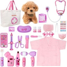 Toy Doctor Kit for Girls - Pretend Play Doctor Set with Dog Toy, Carrying Bag...