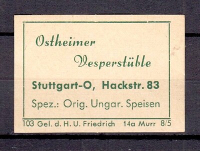 421798/ Zündholzetikett   Ostheimer Vesperstüble - 7000 Stuttgart
