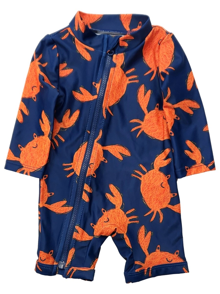 Carter's Infant Boys Navy & Orange Crab One Piece Zip Rash Guard Carter's Infant Boys Navy & Orange Crab One Piece Zip Rash Guard