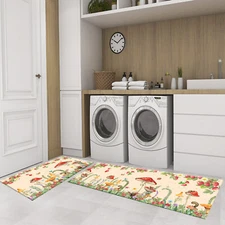 Butterfly Red Mushroom Beige Kitchen Mat Non-Slip Carpet Bedroom Floor Area Rugs