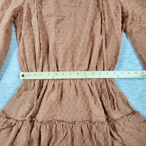 V Neck Long Sleeve High Waist Ruffle Tiered Swing Mini Dress Womens Size Small - Picture 4 of 6