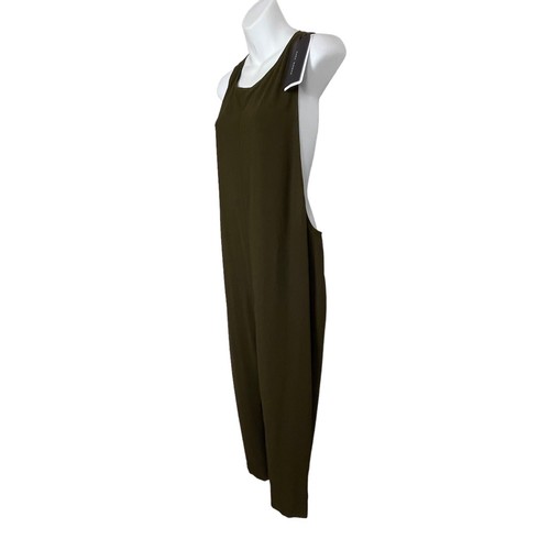 NWT Zara Sleeveless Cropped Jumpsuit Racerback Pockets Green Back Zip Size L - Picture 4 of 12