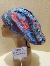 Heart Surgery Words Women's  Euro/Chef Surgical Scrub Hat/Cap Handmade